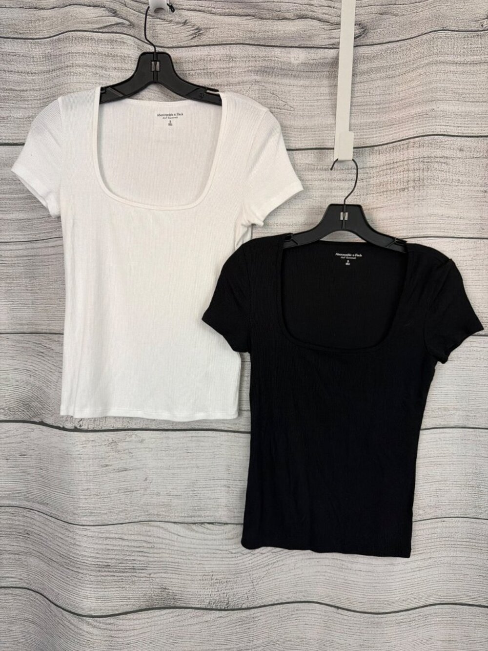 Abercrombie & Fitch A&F Essentials White & Black Ribbed Square Neck Tops Size S